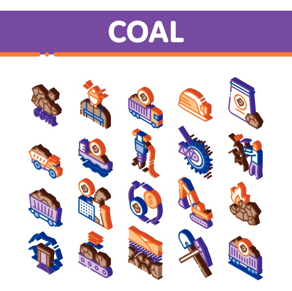 coal mining equipment isometric icons set