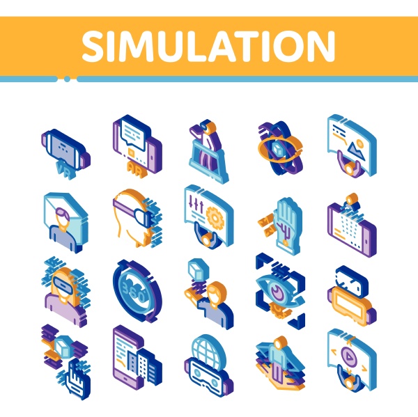 simulation equipment isometric icons set vector