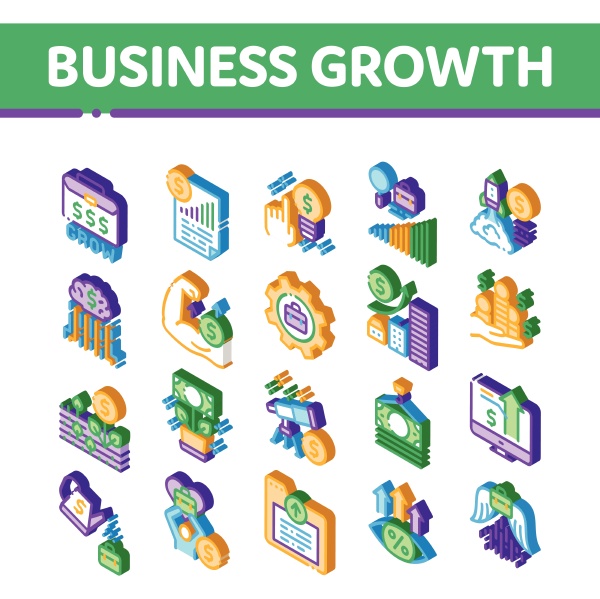 business growth isometric icons set vector