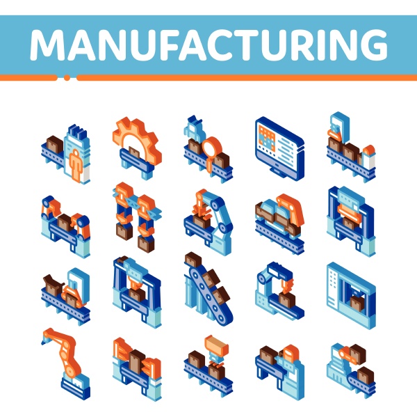 manufacturing process isometric icons set vector