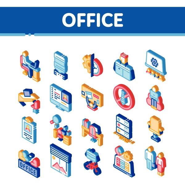 office and workplace isometric icons set
