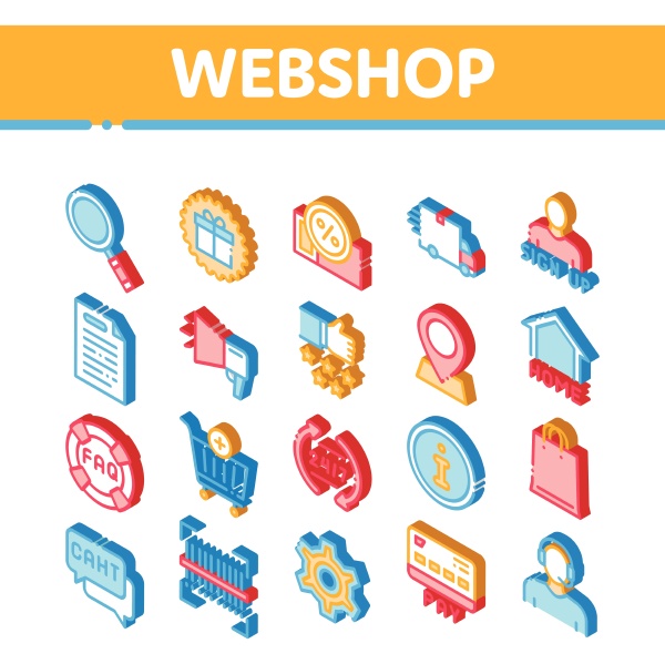 webshop internet store isometric icons set