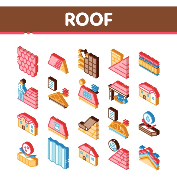 roof housetop material isometric icons set