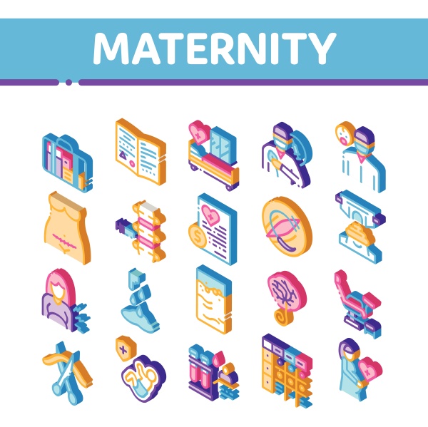 maternity hospital isometric icons set vector