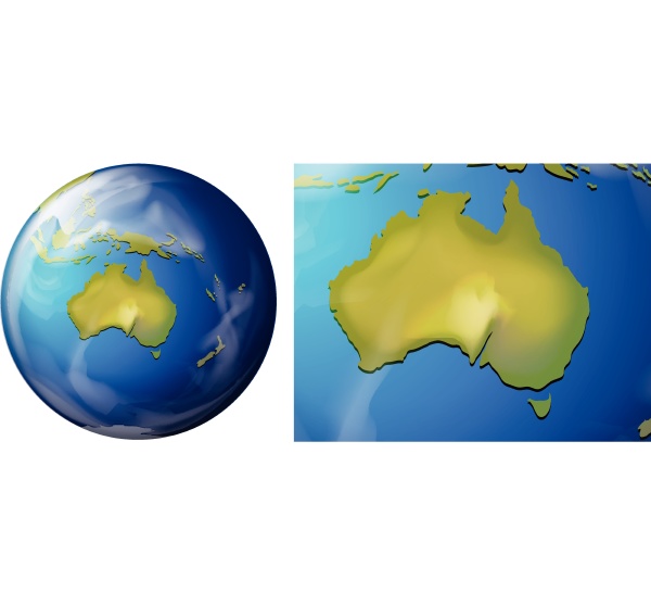 australia map on the globe