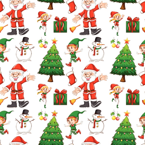 seamless background with elf and santa