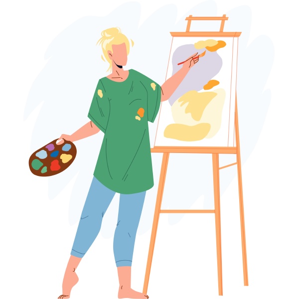 artist woman painting picture on canvas