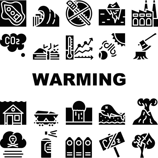global warming problem collection icons set