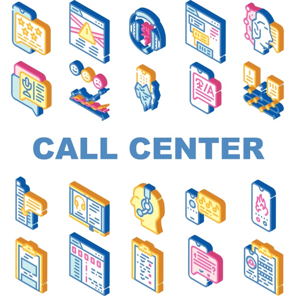 call center service collection icons set