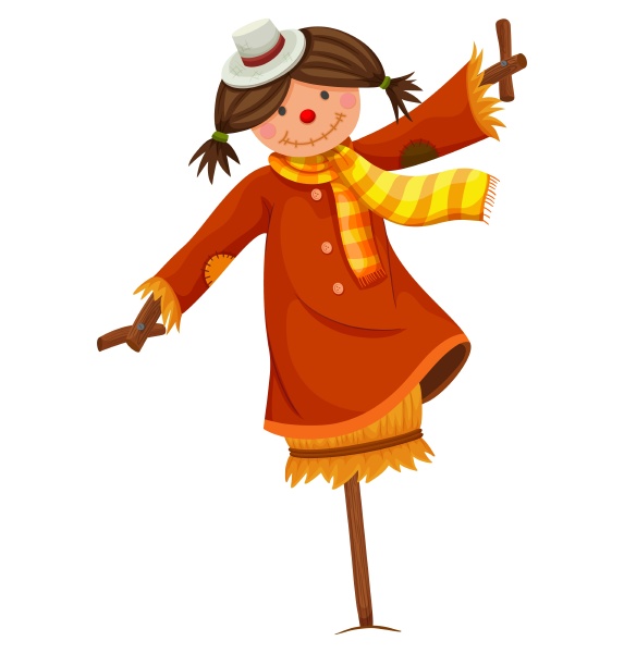 scarecrow in woman dress and scarf