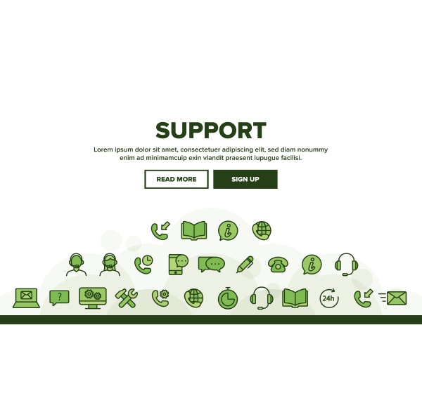 client support vector thin line icons