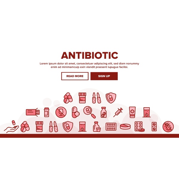 collection antibiotic thin line icons set
