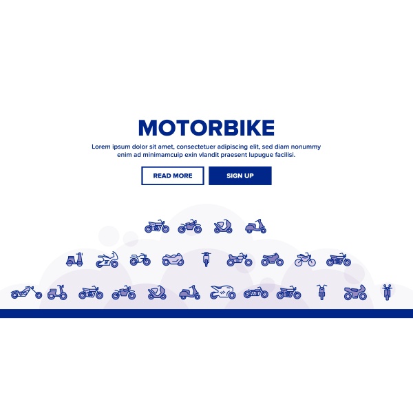 motorbike thin line icons set vector