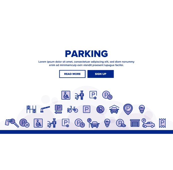 collection parking thin line icons set