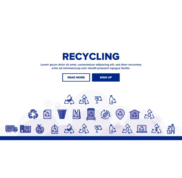 collection recycling thin line icons set
