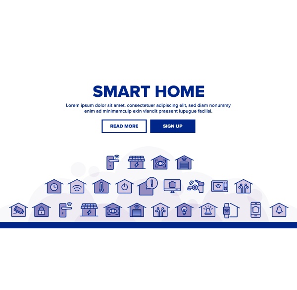 collection smart home thin line icons
