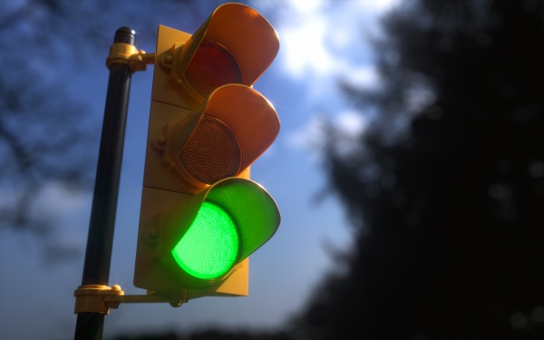 outdoor vertical traffic light green color