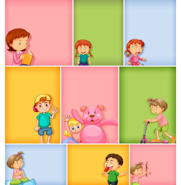 set of different kid characters on