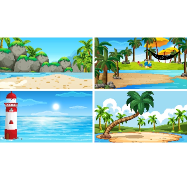 set of tropical ocean nature scenes