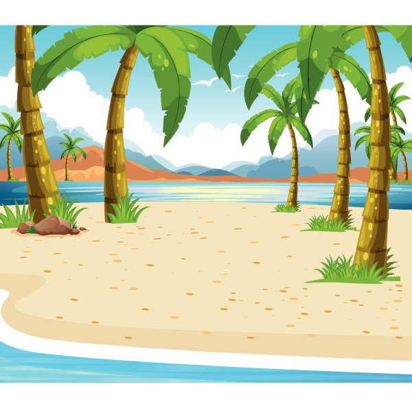 beach scene with coconut trees
