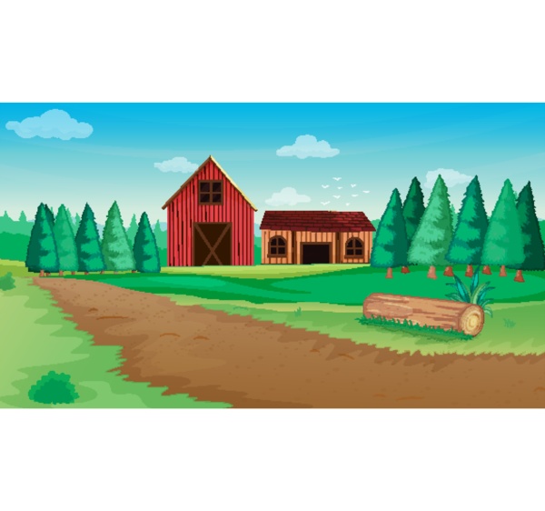 farm in nature scene with barn