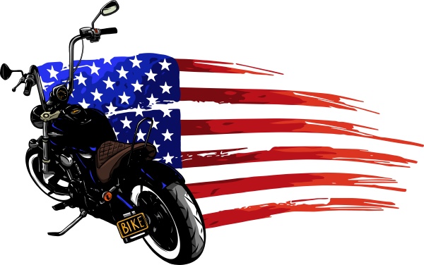chopper motorcycle with american flag vector
