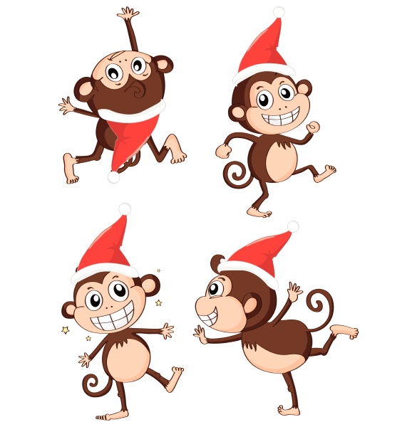 christmas theme with monkeys wearing christmas