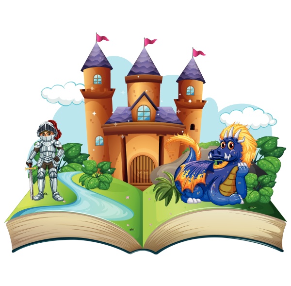 storybook with knight and dragon