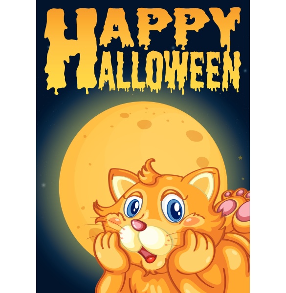 cat on halloween card template