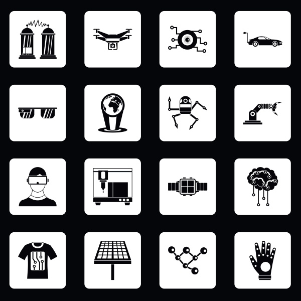 new technologies icons set squares vector