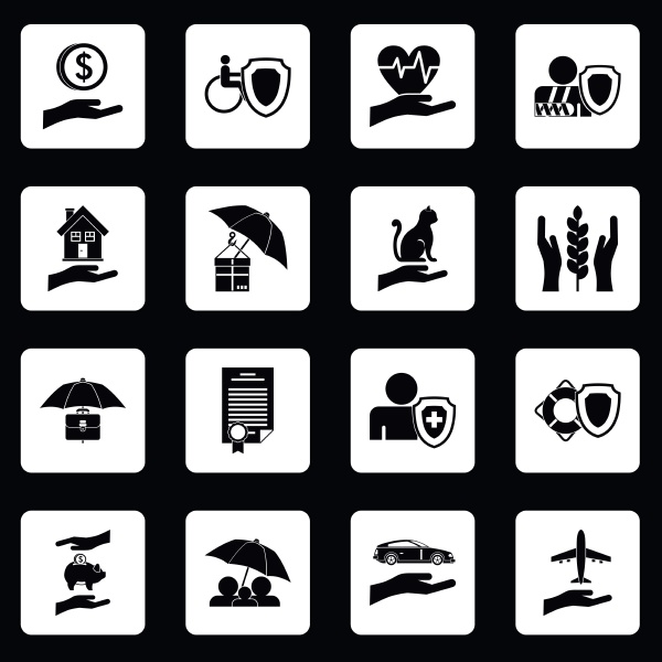 insurance icons set squares vector