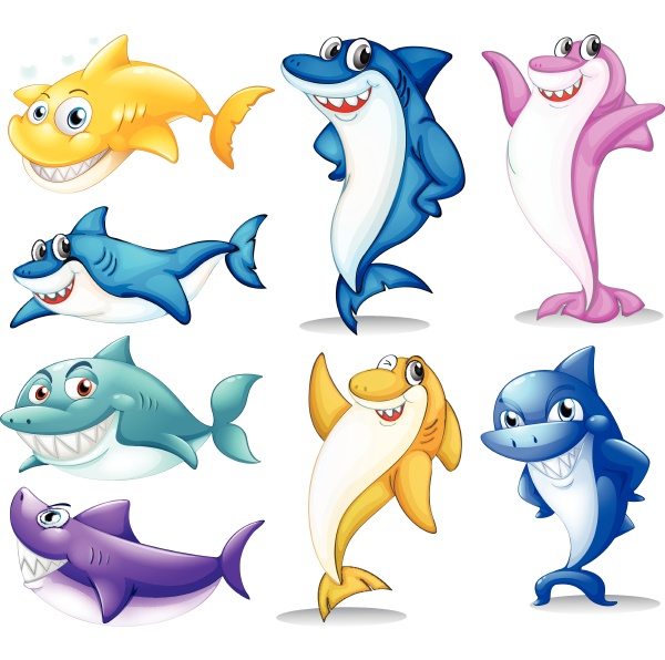 a group of colorful sharks