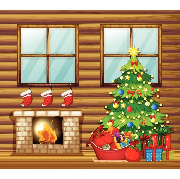 christmas decoration in wooden house