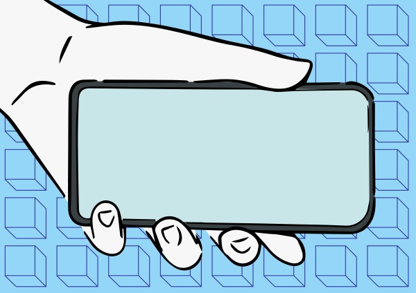 adult hand illustration holding mobile showing
