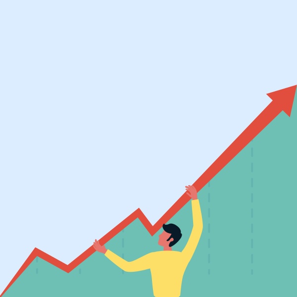 man standing drawing holding graph arrow