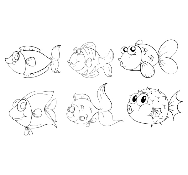 different fishes in a doodle design