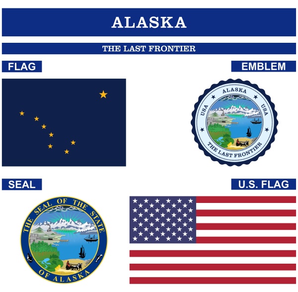 alaska symbol collection with flag