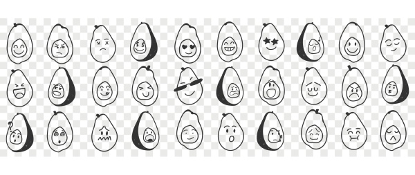 funny avocado emoji doodle set