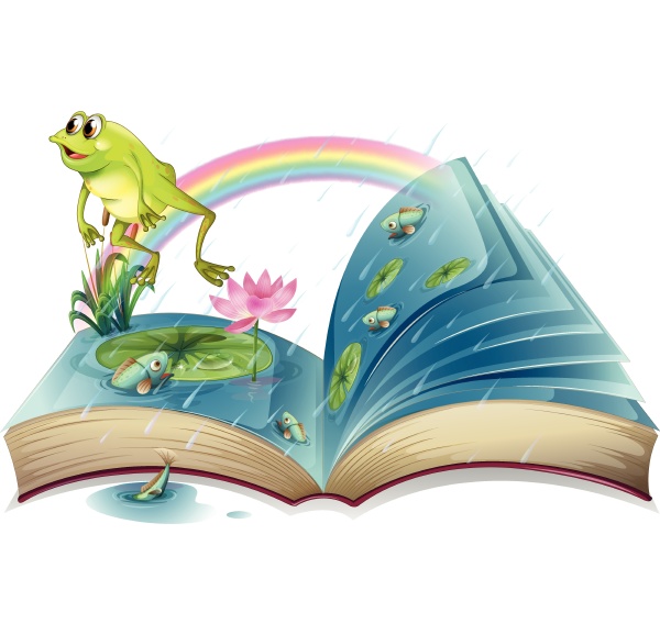 a storybook with a frog and