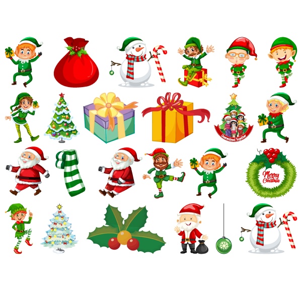 set of elves cartoon character and