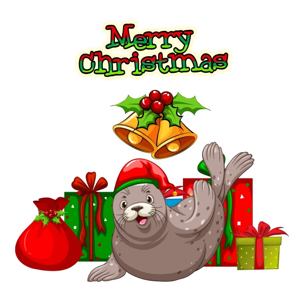 christmas theme with seal and presents
