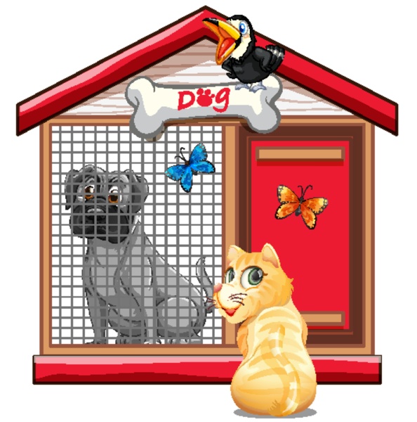 dog cage with dog cat and