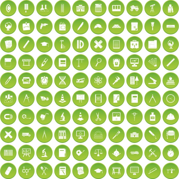 100 compass icons set green circle