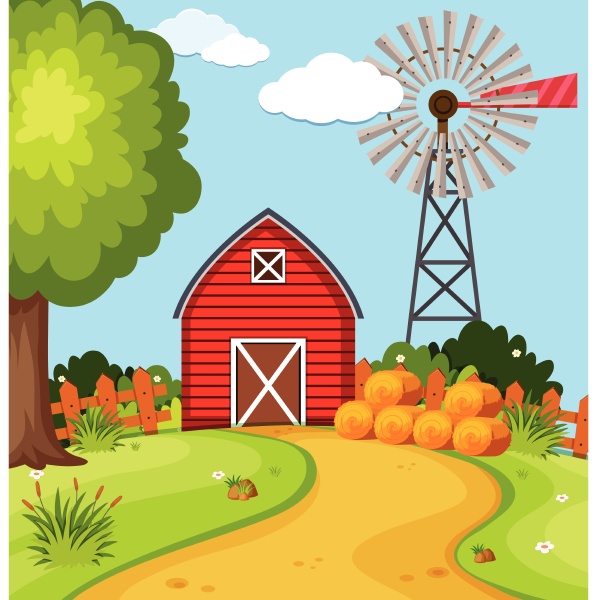 red barn and wind turbine on