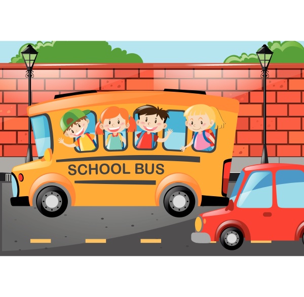 many children riding on school bus