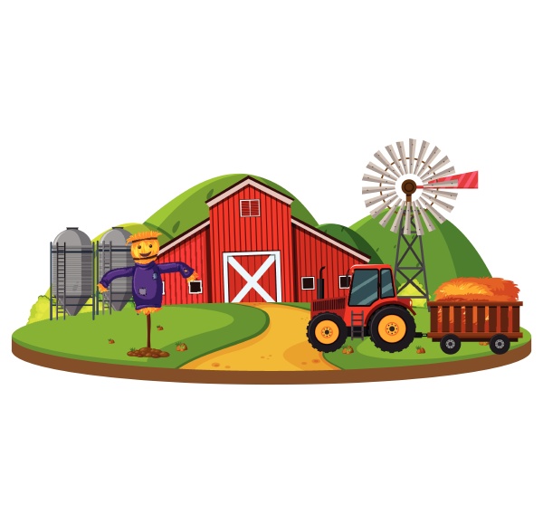 farm scene with red barn