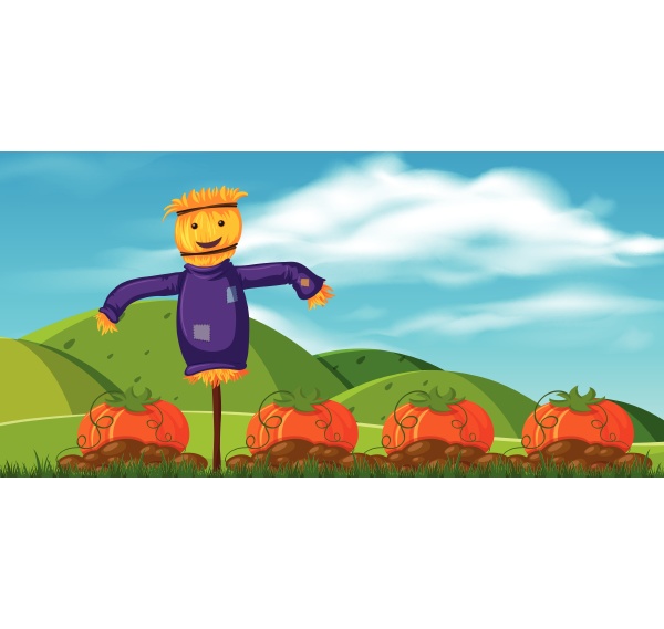 funny, scarecrow, in, pumpkin, farm - 30530775