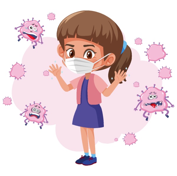 a girl wearing mask with virus