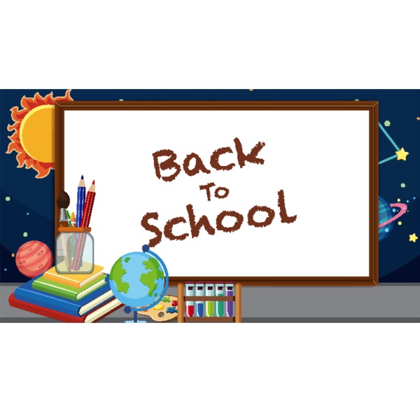 back to school sign with many