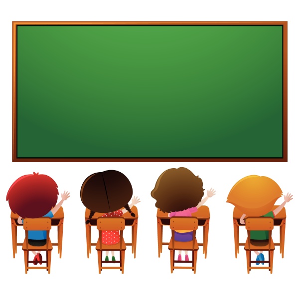 blackboard template and kids in classroom